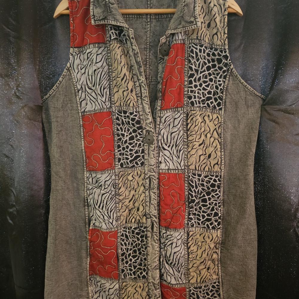 Reversible Patchwork Vest Boho Hippie Eclectic Ar… - image 1